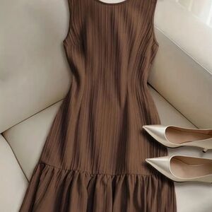 New! Women's Brown Backless Tie-Strap Sleeveless A-Line Ruffle Hem Midi Dress XL